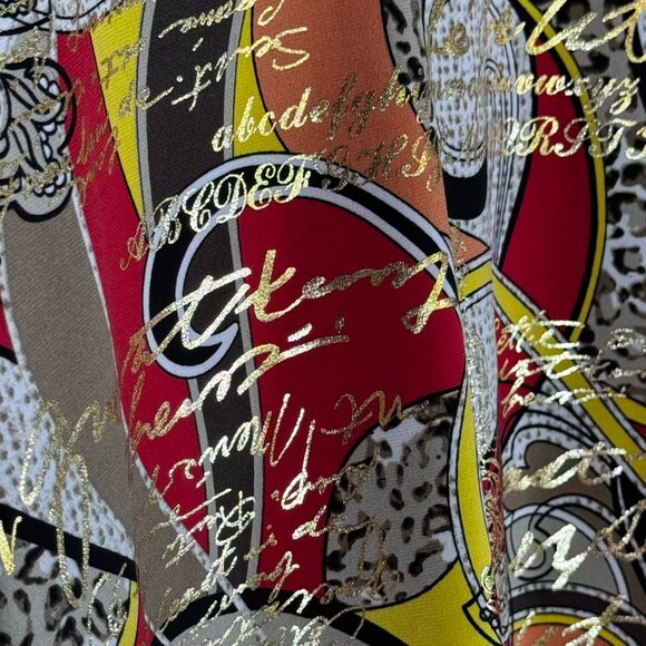 #172 Women's Allison Daley Gold Metallic Print Top, Size Large - Picture 3 of 5